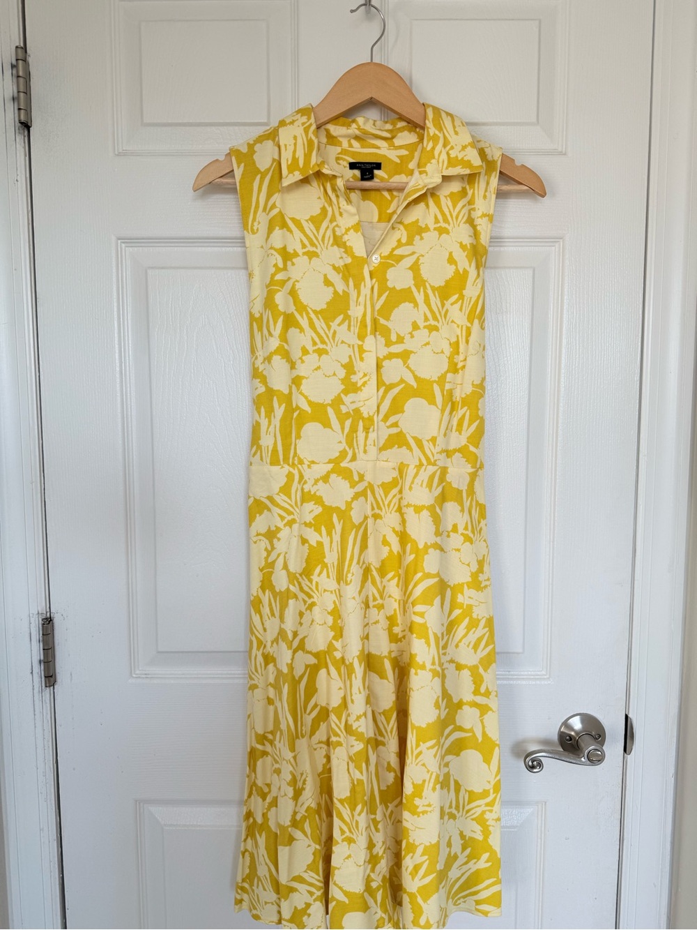 Ann Taylor Yellow and Cream Floral Collared Midi Dress